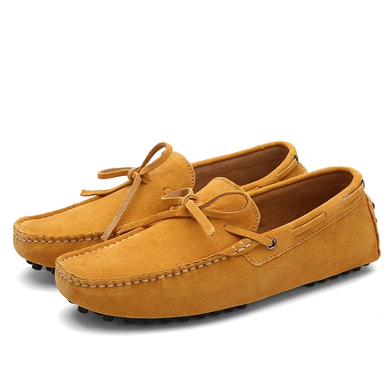 yellow loafers Новинка года; Мужская обувь; кожаные повседневные лоферы; Мужские дышащие мокасины; удобная мягкая обувь без застежки на плоской подошве; модная обувь для вождения - Цвет: yellow loafers