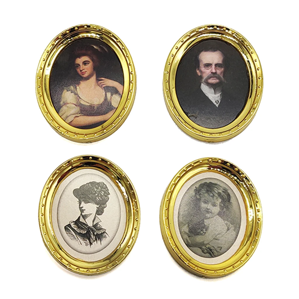 

4pcs Vintage Picture Frame Portrait Dollhouse Mini 1:12 Scale