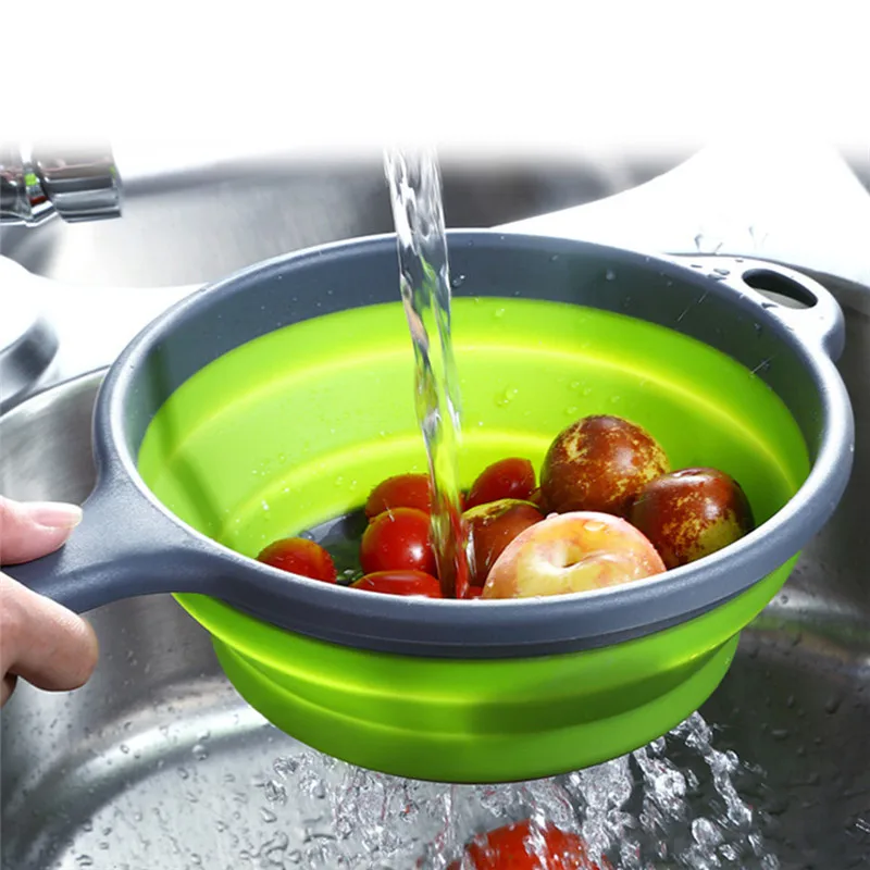 1PC Folding Silicone Plastic Colander Drain Basket Fruit Vegetable Washing Strainer Collapsible Drainer With Handle Kitchen Tool | Дом и сад