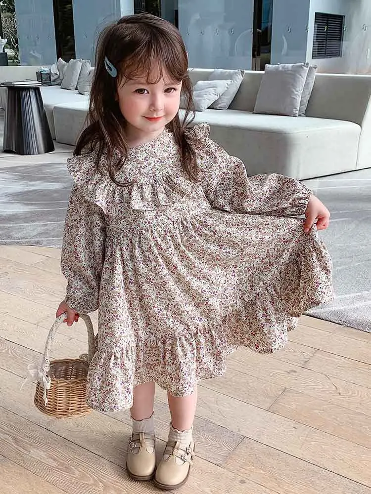 Детское платье для девочек с длинным рукавом цветочным рисунком в Корейском