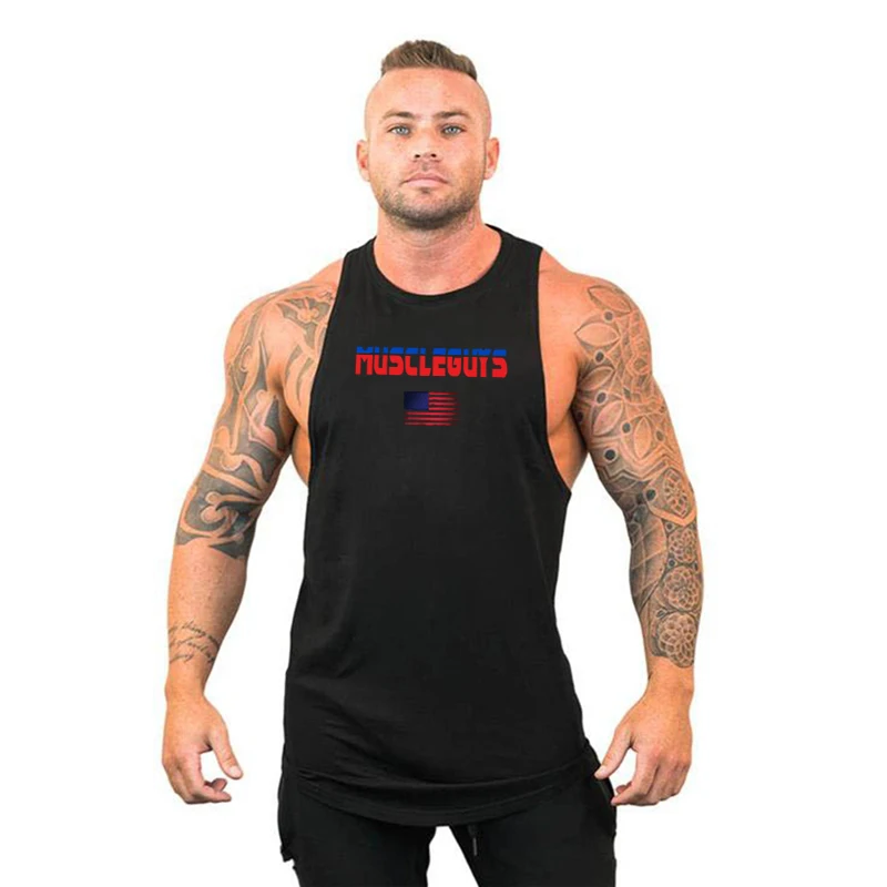 

Muscleguys Brand Running Vest Summer American Flag Bodybuilding Stringer Tank Top Mens Fitness Sleeveless Shirts Gym Clothing