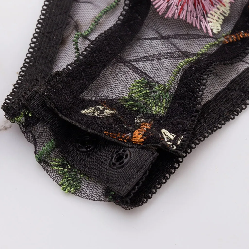 

Flower Embroidery Lingerie Jumpsuit Pajamas Women Lace Hollow Backless Underwear See Through Sleepwear Teddy Bodysuit Romper