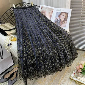 Юбка Женская осенне-зимняя, трапециевидная, из тюля, с высокой талией и принтом, 2021