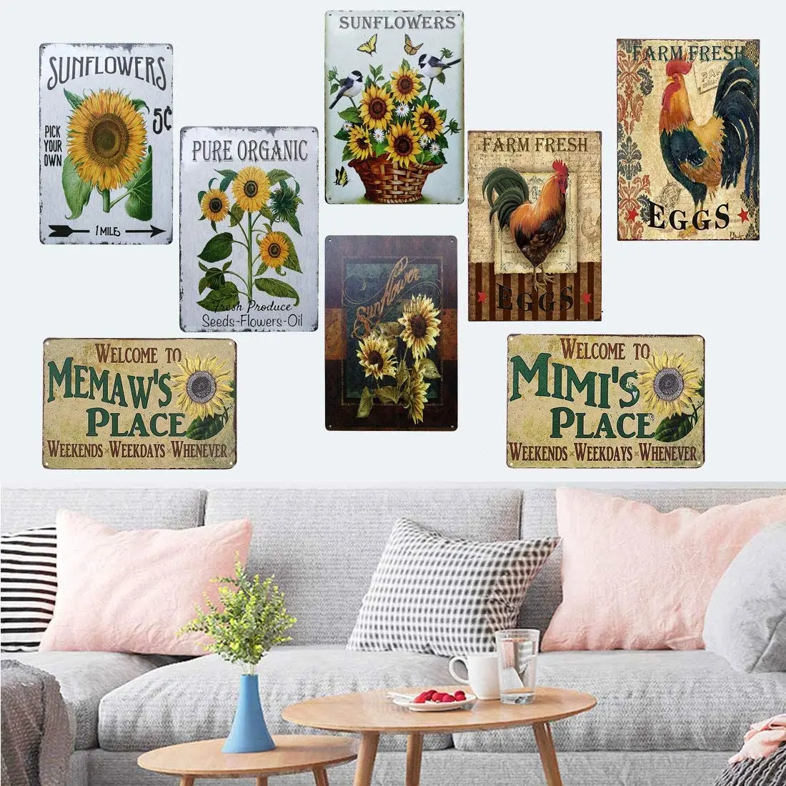 

TISOSO Rustic Sunflower Retro Vintage Farm Country Bar Metal Tin Sign Poster Style Wall Art Pub Bar Decor 8"X 12" Inches