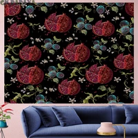 pomegranate embroidery mandala tapestry boho decor tropical plants retro leaf black yoga mat retro polyester black wall hanging