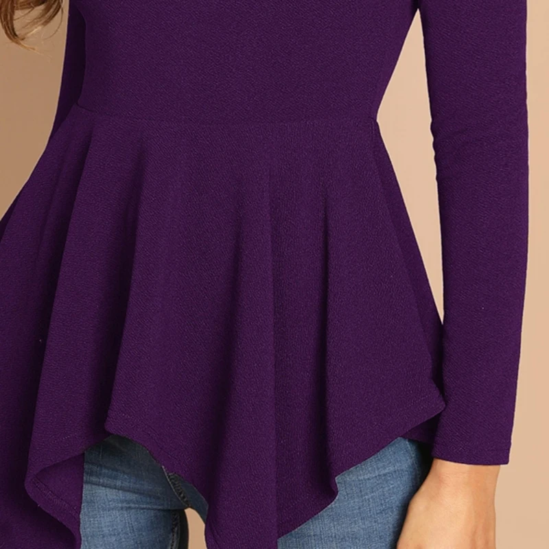 SHEIN Однотонный Топ С Асимметричным Низом И Молнией Женская Черная Классическая Блузка С Длинными Рукавами