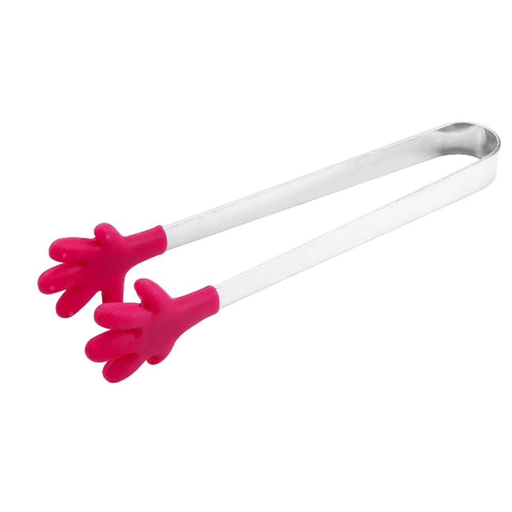 

Mini Food Tongs Small Kitchen Clamp Chic Silicone Clips Stainless Steel Handle Hand Shaped for Sugar Ice Barbecue Baking 5PCS