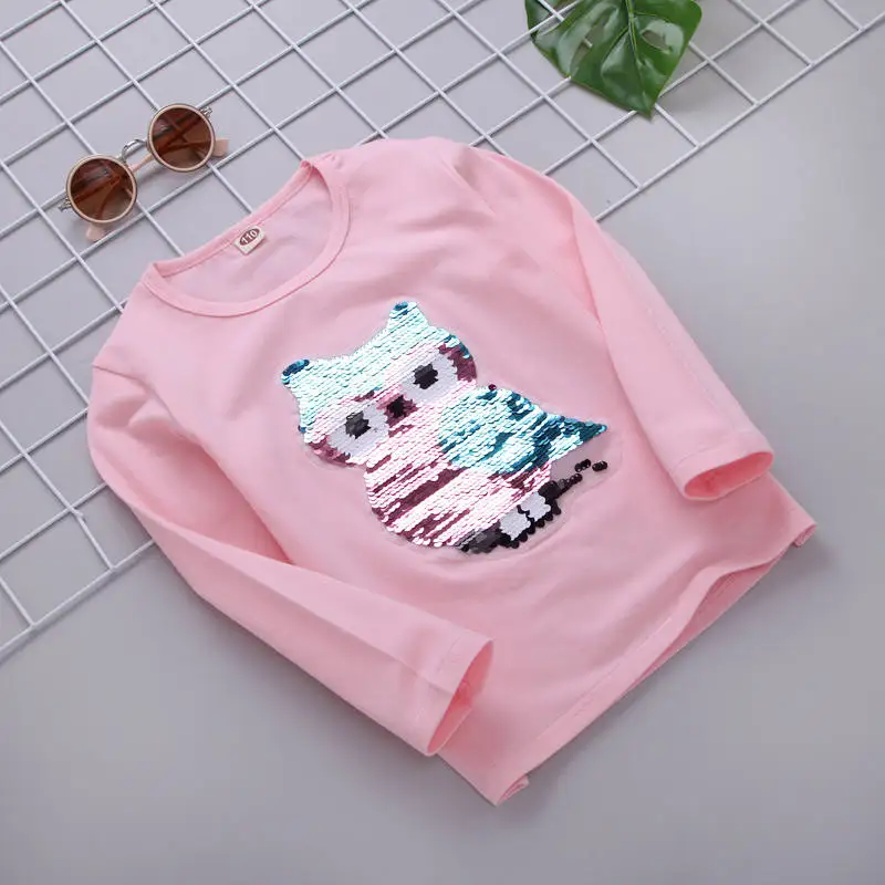 Новая футболка с рисунком Совы футболки блестками для девочек подростков