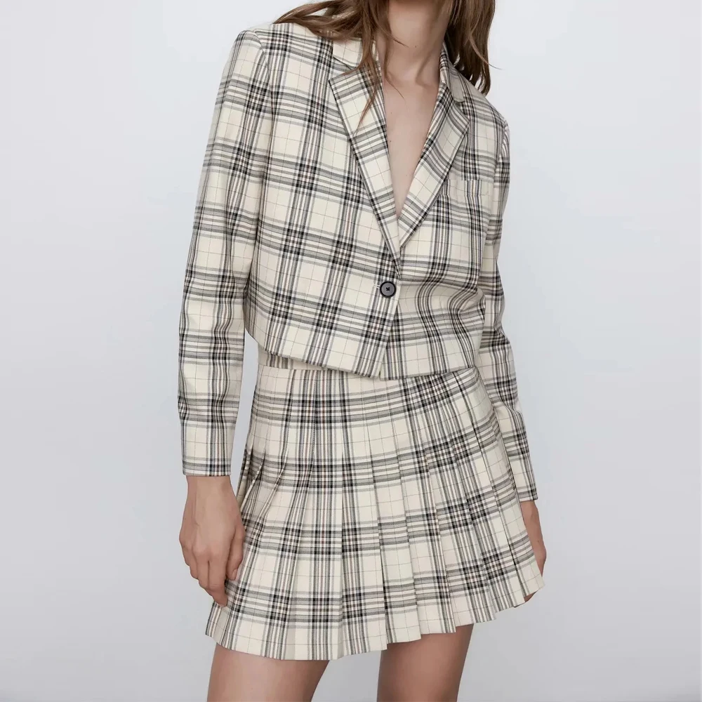 

Suits 2021 Women Spring Retro Commute Lattice Long Sleeve A Buckle Top suit Jacket Fashion Ladies Coat Chic Female Outerwear