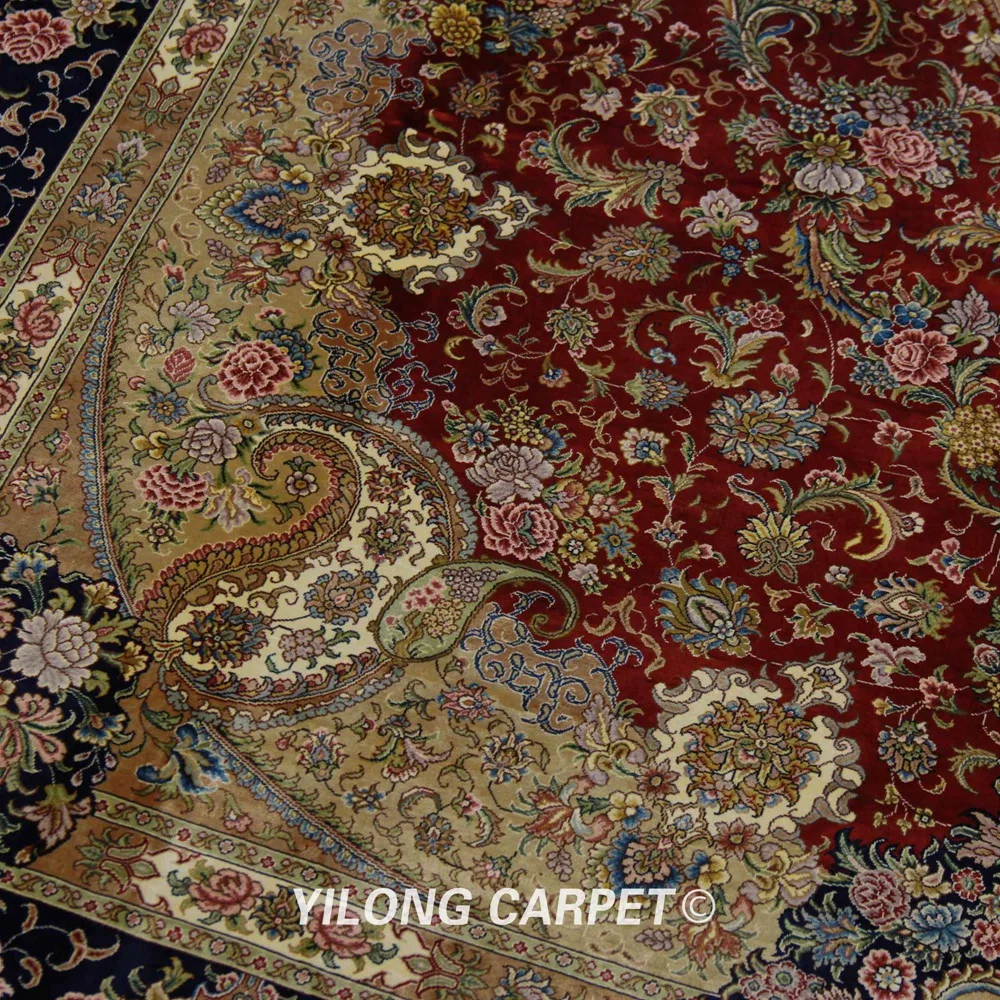 Goedkoop Yilong 9'x12 'Handgeweven Perzische Prachtige Tapijten Rode Oosterse Prachtige Zijden Tapijten (ZQG346A)