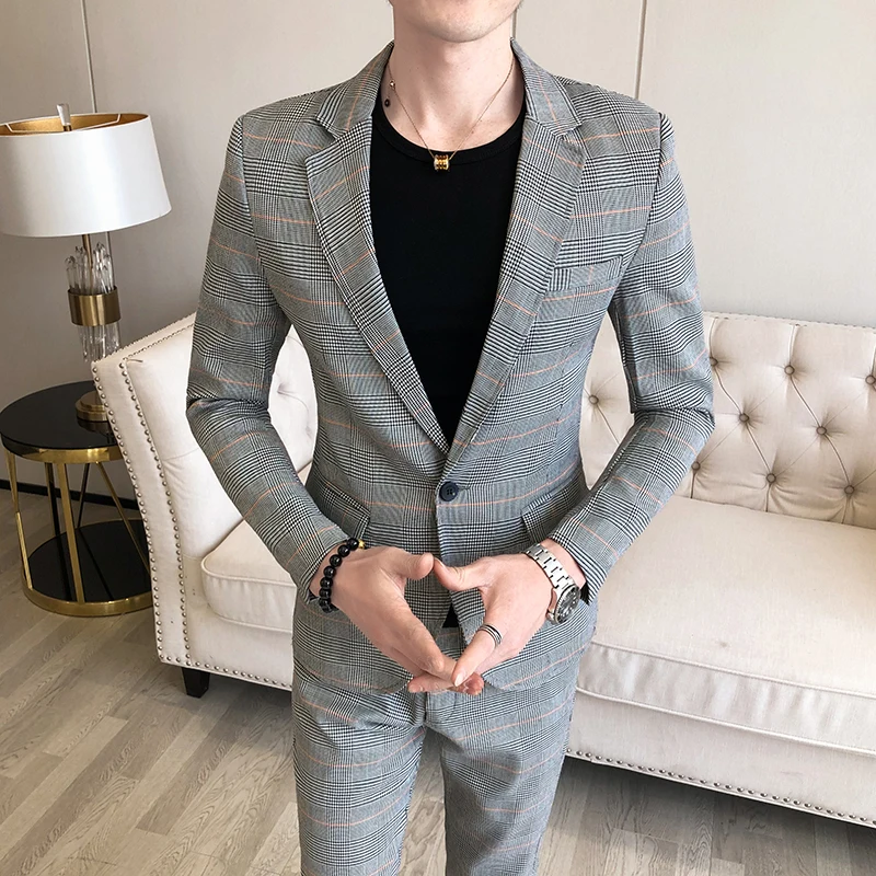 Весна 2020 Свадебный костюм мужские повседневные приталенные костюмы с брюками