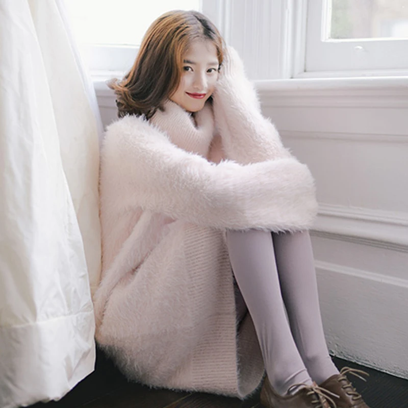 Свитер с высоким воротником Женский пуловер вязаное платье новинка 2019