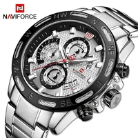 naviforce man stainless steel watch casual business quartz multifunction waterproof dual time calendar big clock wristwatch male