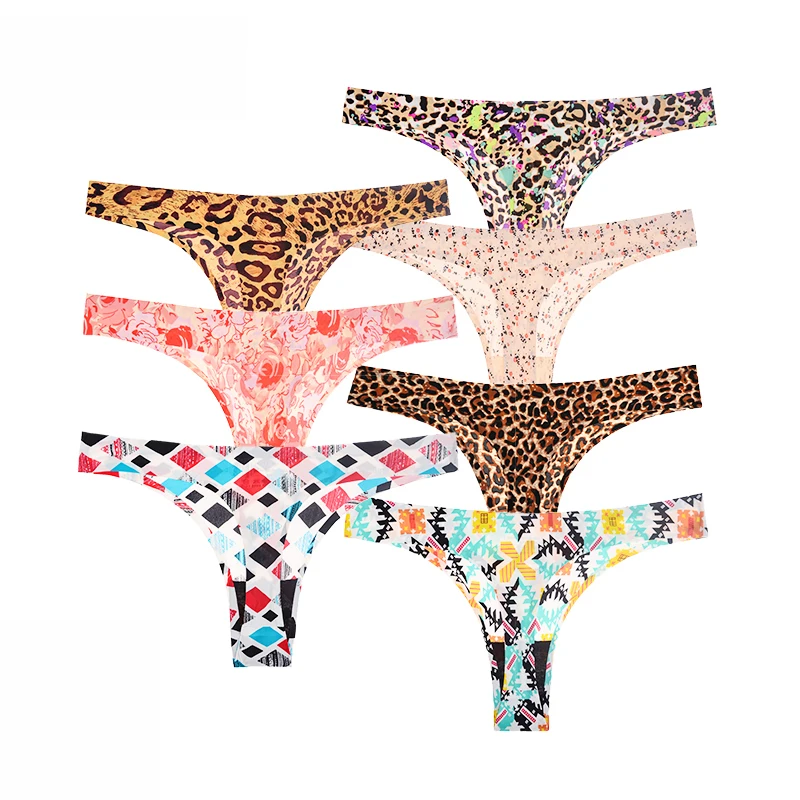 

7 Pcs Sexy Thongs Woman Leopard Underwear Panties Female T-back Soft G-string Sports Seamless Print Foral Thongs Women BANNIROU
