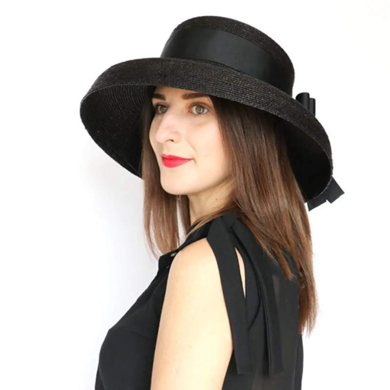 Соломенная шляпа с широкими полями женская пляжная от солнца бежевая черная