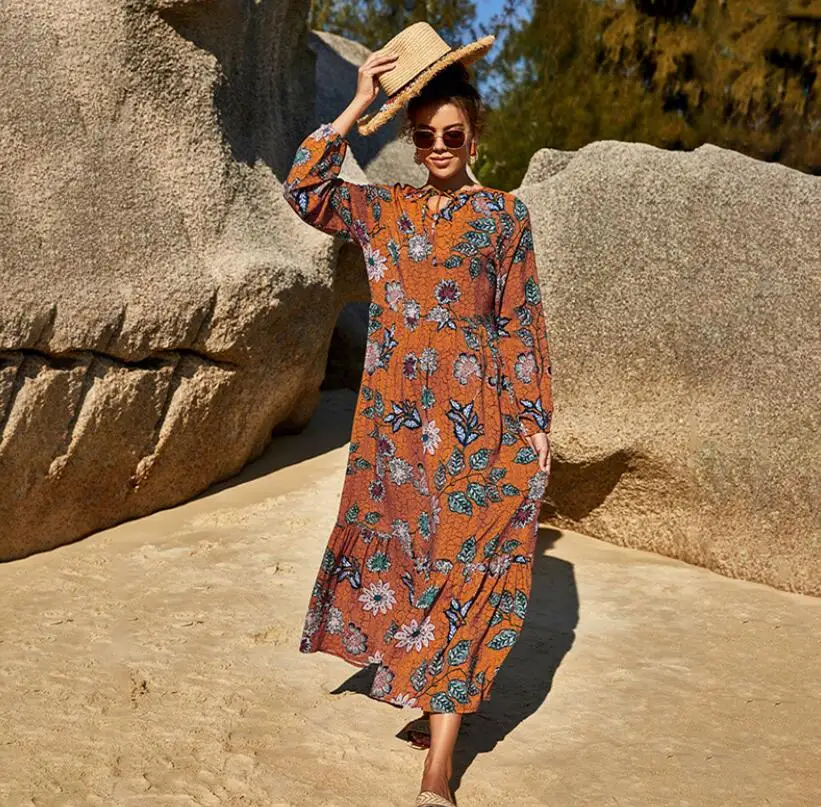 

Fashion Early Spring Printing Casual Long-Sleeved Loose Big Swing Sweet Temperament Dress And Get 6 Pcs Nose Strip Free