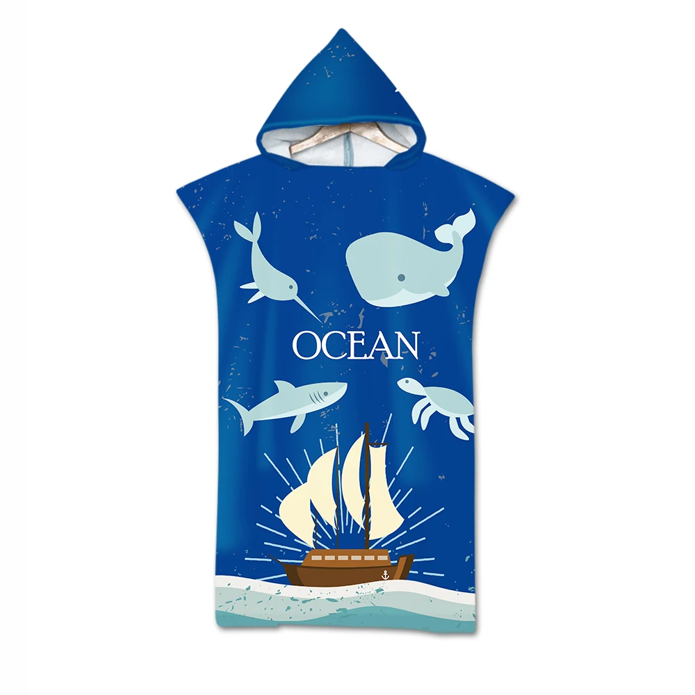 

Мягкое пляжное полотенце для детей с изображением синего океана, животных, Кита, черепахи, быстросохнущие Банные полотенца
