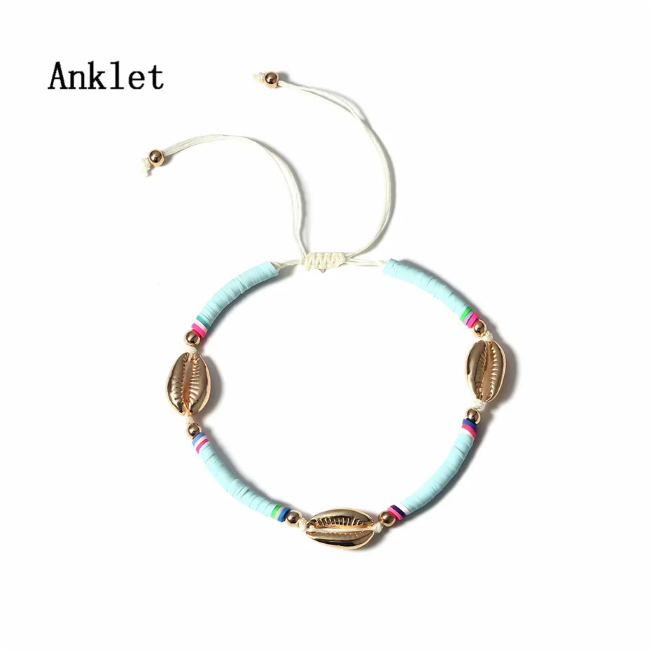 Anklet IngeSight. Z богемный сплав оболочка браслет на запястье амулет Регулируемая Радуга веревка цепь браслет цепь на запястье для женщин ювелирные изделия - Окраска металла: Anklet
