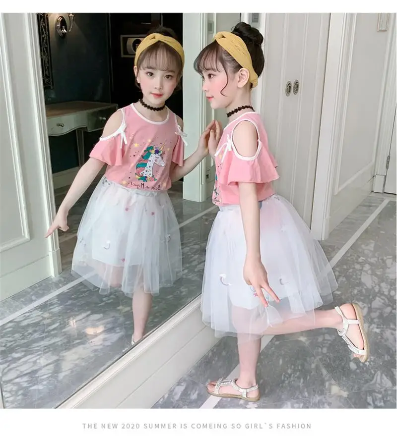 

Children Clothes Summer Baby Girls For Kids Clothes Unicorn T-shirt+Skirt Set Tracksuit Suit Toddler Girls Outfits 8 10 12 Year