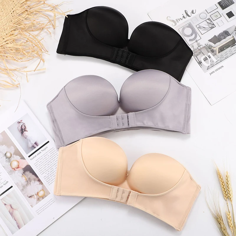 

Strapless Front Buckle Bra Wirefree Push Up Non Slip Invisible Women Bra Underwear BMF88