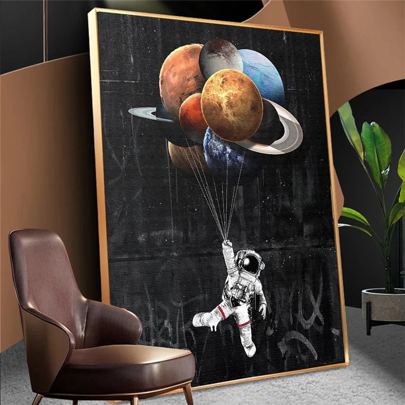 

Astronaut Planet Space Balloon Wall Art Canvas Prints Posters Cartoon Animal Bear Wall Pictures For Nursery Kids Decor Nordic