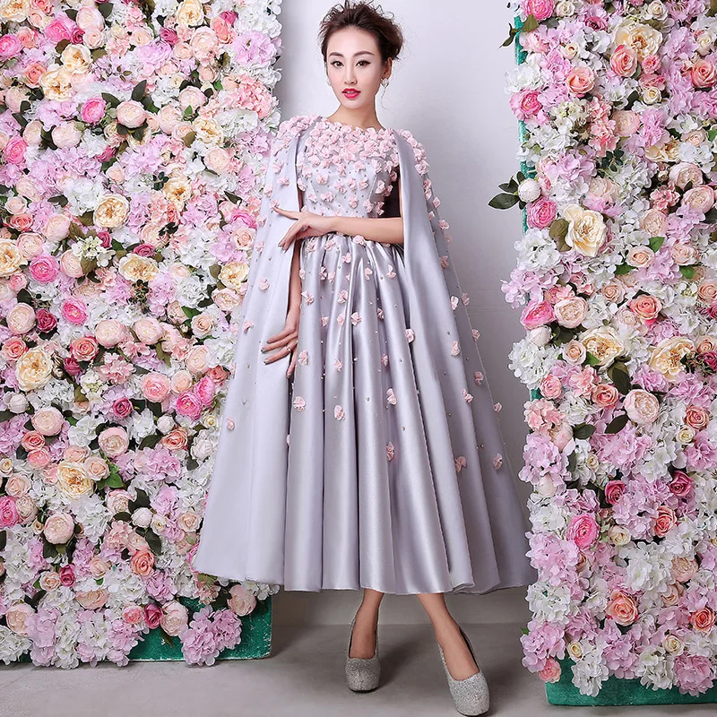 

Elegant Tea-length Oriental Prom Flowers Pearls Stunning Evening gown Coat Vestido de Formatura mother of the bride dresses