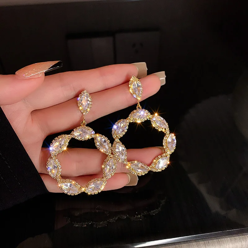 

925 Silver Needle Super Shiny Zircon Crystal Circle Earrings for Women European and American Fashion New Temperament Earrings