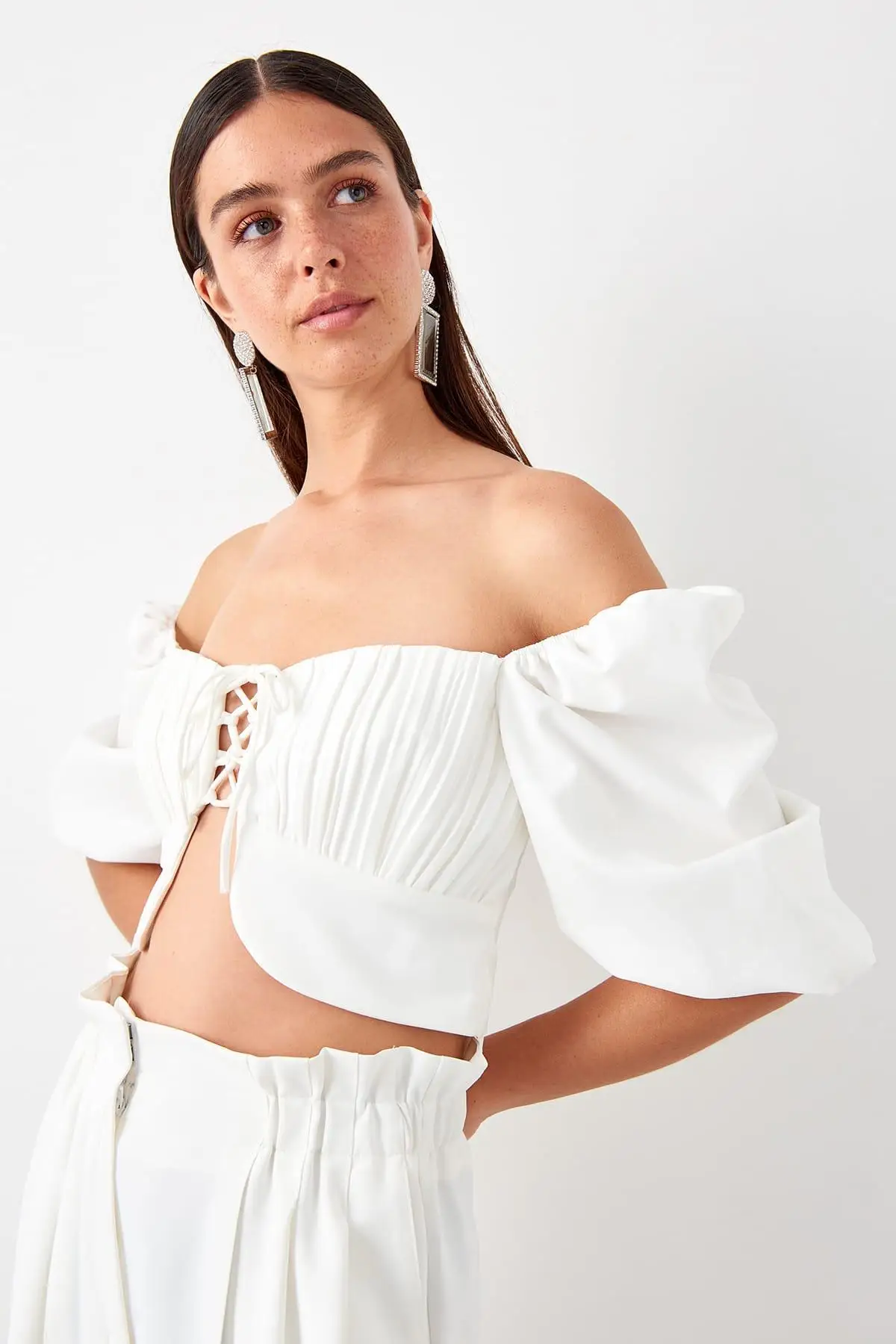 Trendyol белый арбуз рукав деталь Bluz TPRSS19BB0567| |