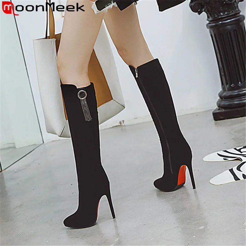 Женские сапоги с острым носком на молнии тонком высоком каблуке | Обувь