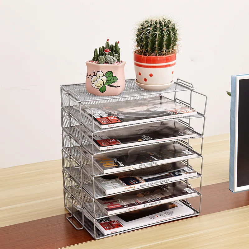 

Креативный двухслойный Штабелируемый Держатель для файлов с двойной ручкой, железная корзина для хранения бумаги A4, настольный держатель д...