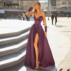 Фиолетовое Атласное короткое вечернее платье, без рукавов, на пуговицах