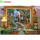 5d алмазная живопись, полноразмерная круглая Алмазная вышивка с животными, идущие в джунглях Слоны, украшения для дома N1954