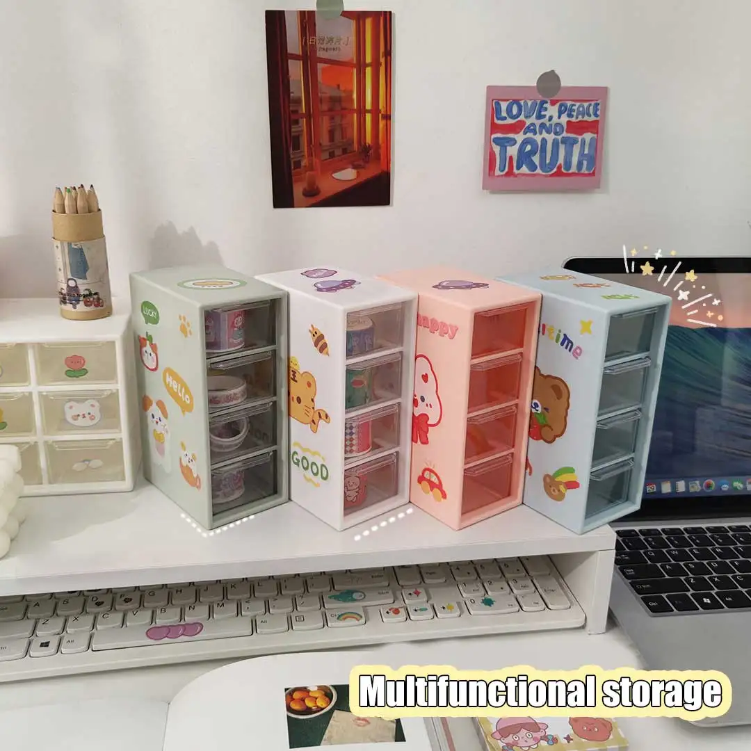 

Ins Stationery Organizer Drawer Storage Box Desktop Finishing Box Dormitory 4 Grids Storage Box Desk Organizers Pen Holder