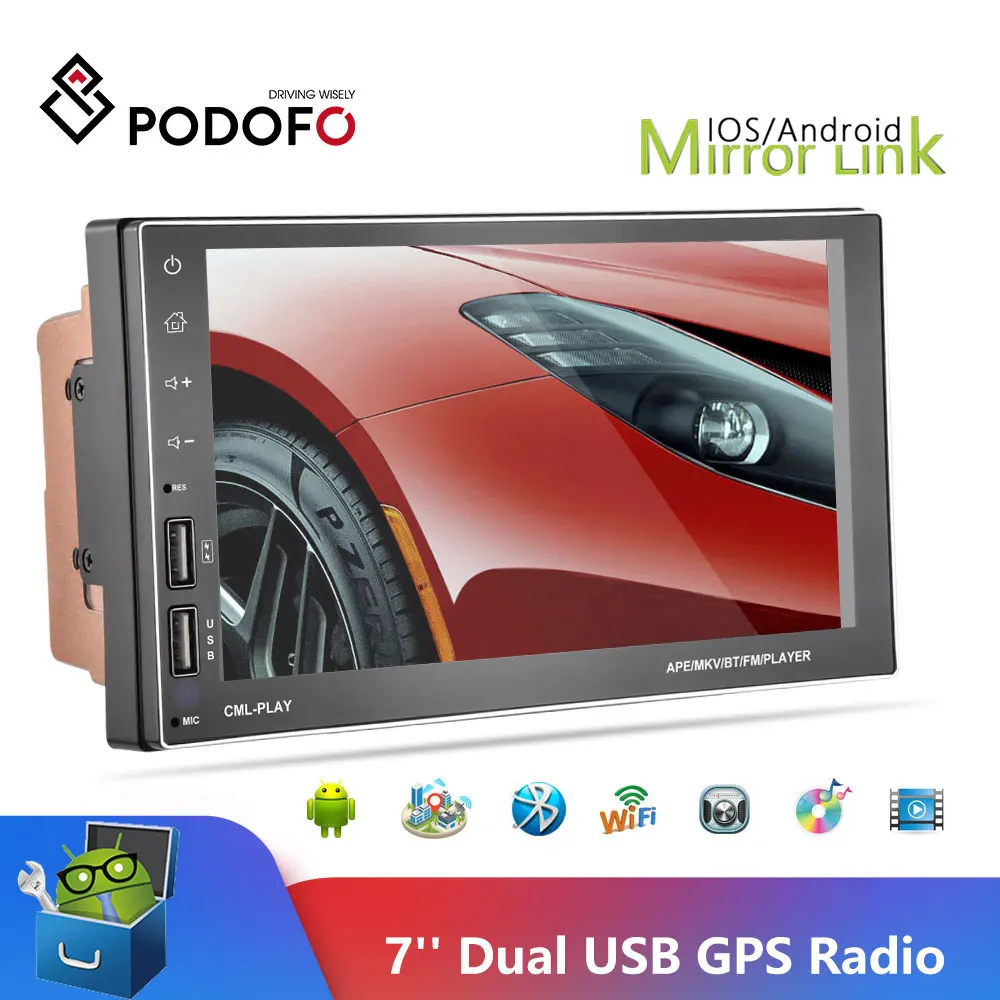 Автомагнитола Podofo универсальная мультимедийная система на Android с 7 &quotэкраном GPS Wi