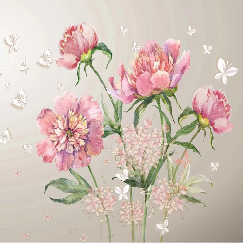 3D Настенные обои акварельные пионы цветок бабочка настенная ткань для гостиной