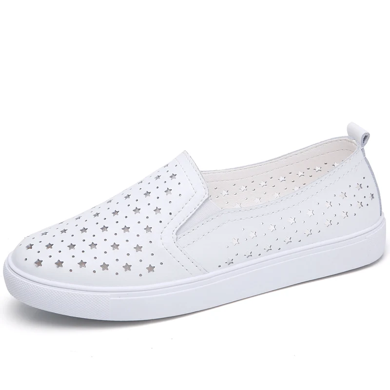 6688-2 White STQ/ г. женские весенние туфли на плоской подошве кожаные лоферы, балетки белые кроссовки Женская обувь без шнуровки черный теннисные туфли для женщин 505 - Цвет: 6688-2 White