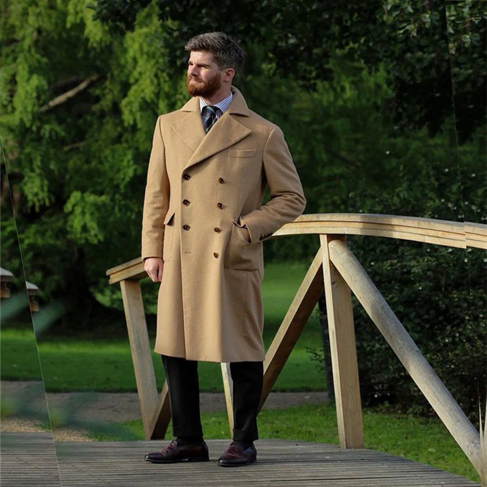 

Breasted Winter Double Party Suit Wool Customized Tuxedo Slim Fit Formal Wear Handsome Long Overcoat Woolen Blends Tweed Jacket