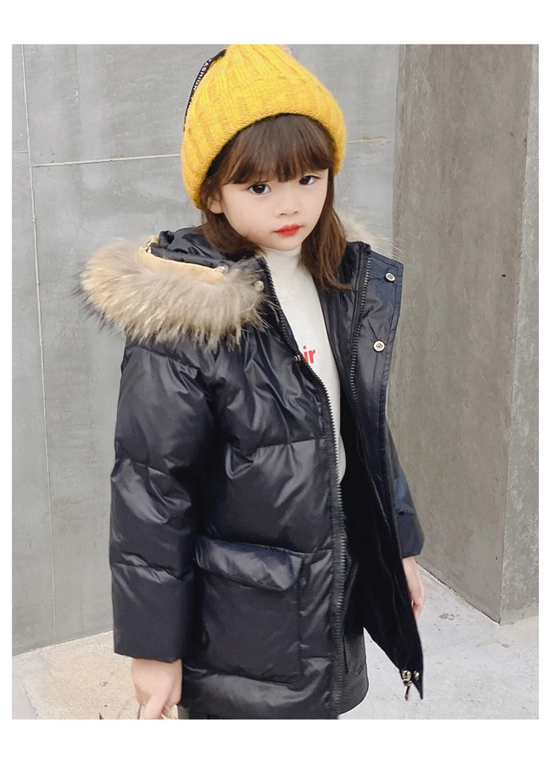 

2020 New Fashion Children's Clothing Mid-length Thick Warm Hooded Down Jacket for Girls 3 Colors