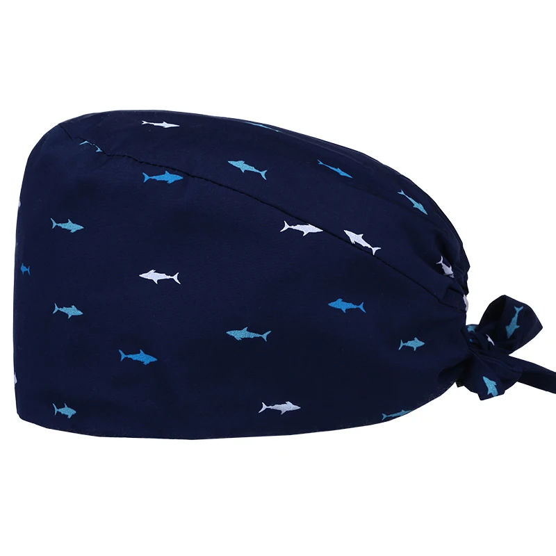 Shark Cap Темно-синяя медицинская Кепка с принтом совы, рабочие головные уборы для медсестры, хирургическая Кепка для стоматологической клиники, для мужчин и женщин, хлопок, медицинские аксессуары - Цвет: Shark Cap
