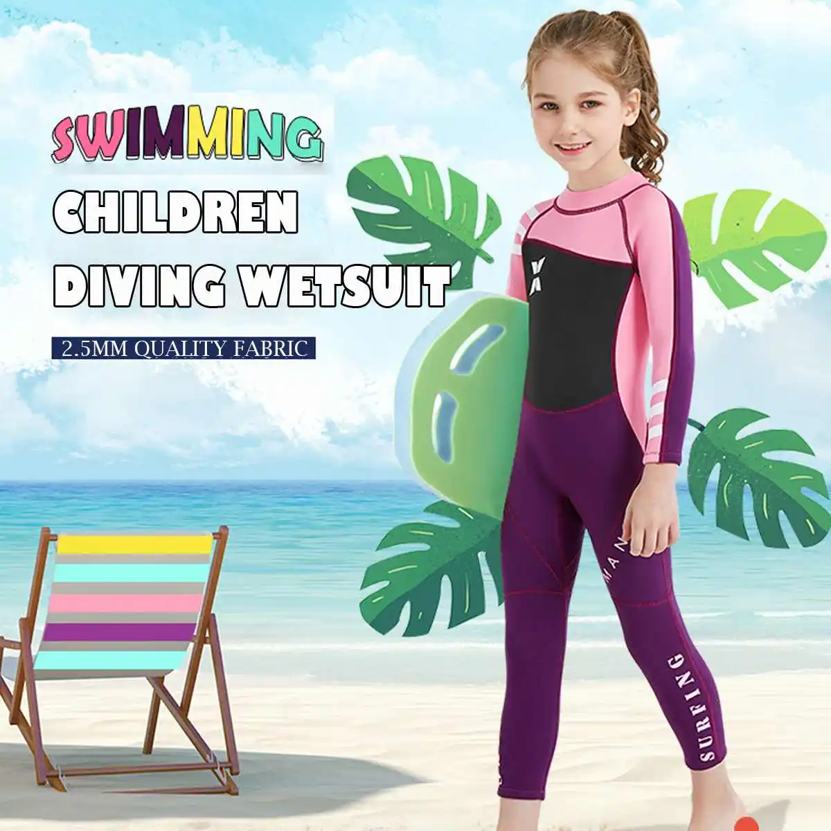

2.5MM Neoprene Wetsuits Kids Swimwears Diving Suits Long Sleeves Girls Surfing Children Rash Guards Snorkel One Pieces