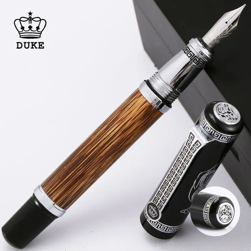 Luxury Duke Confucius Fountain Pen bamboo Relief Metal Silver Bend Nib Business Stationary