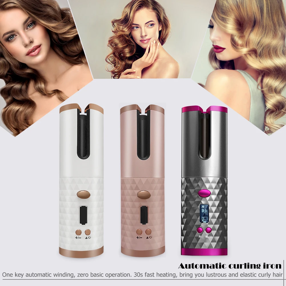 

Cordless Automatic Hair Curler Fast Heating Hair Curling Iron, 4 Heats, 7 Timers With LCD Display 5000mAh Rechargeable Battery