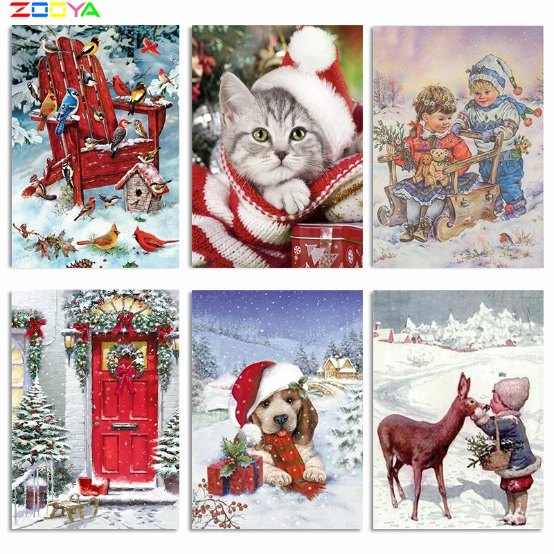 

ZOOYA 5d Diy Diamond Painting Christmas Diamond Embroidery Dog Full Drill Square Winter Picture Of Rhinestone Home Decor
