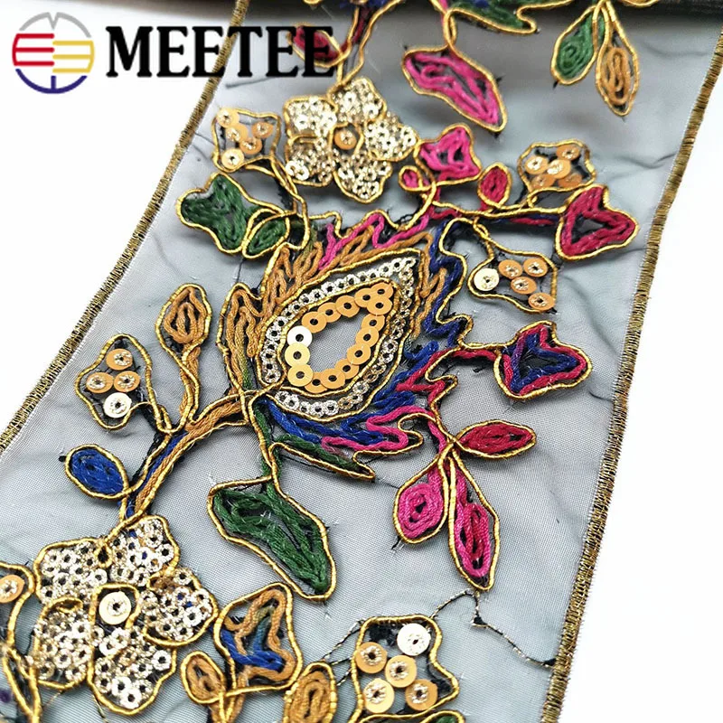 

3/9Meters Meetee Retro Embroideried Lace Ribbons Fabric Gold Sequins Trims Webbing for Dance Dress Bag DIY Sewing Accessories