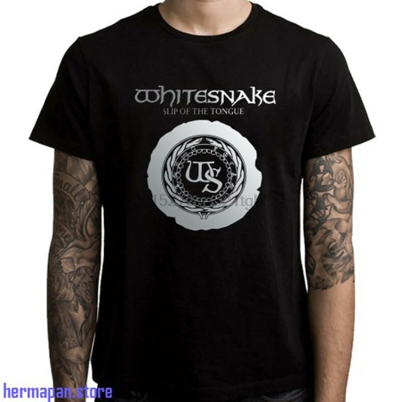 

Whitesnake Slip Of The Tongue Rock Legend Men's Black T-Shirt Size S to 3XL
