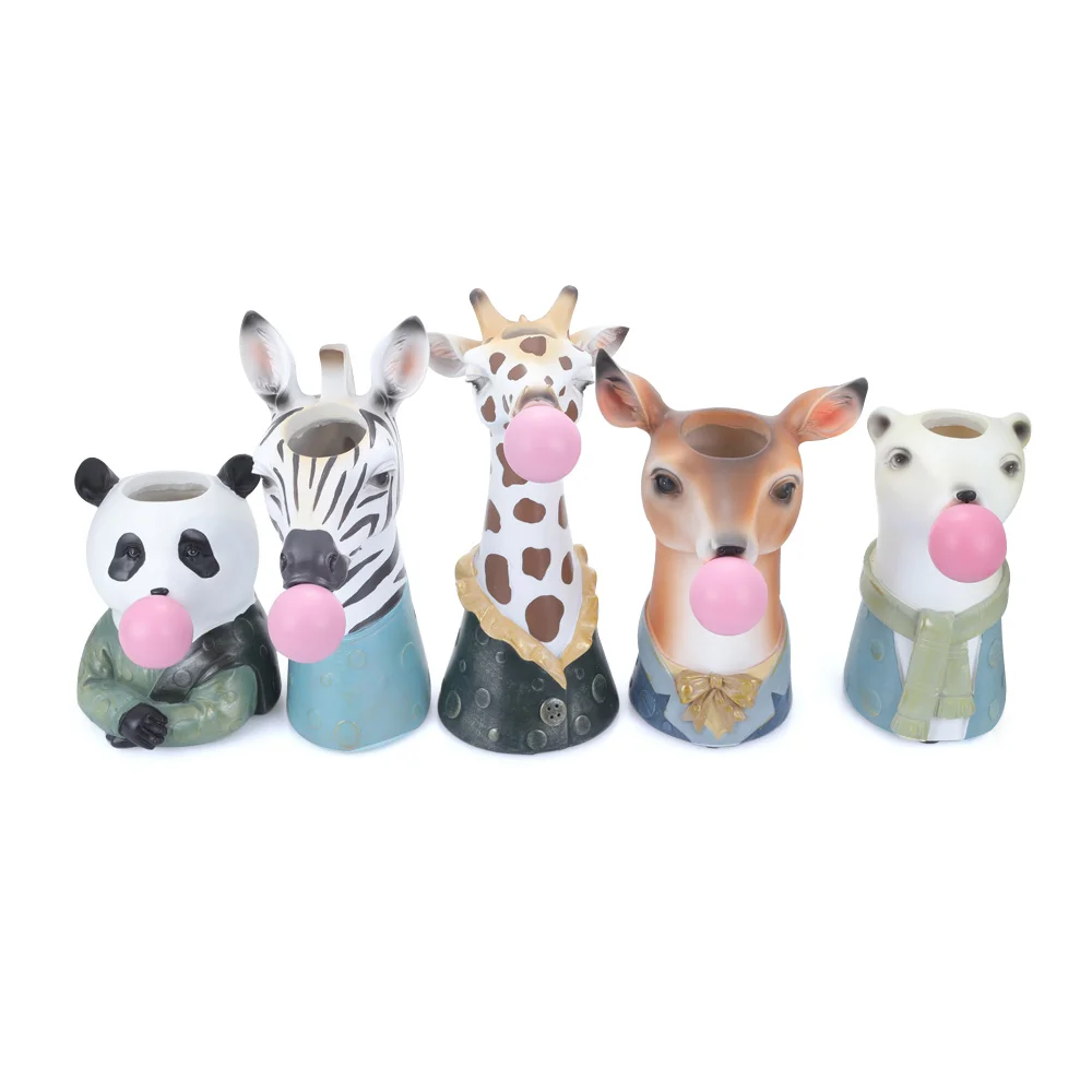 

Resin Vase decor Flower Pot decor Modern Animal Head Succulent Hand Painting Bear Blowing Bubble Bust Figure Home Decor Creative