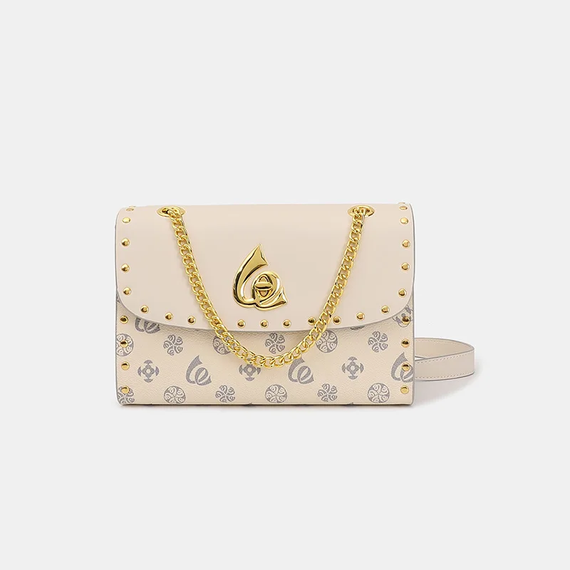 

Flaps for Women 2021 New Luxury Handbags All Match Vintage Geometric Prints Chain One Shoulder Bags Boutique Cow Leather Purses