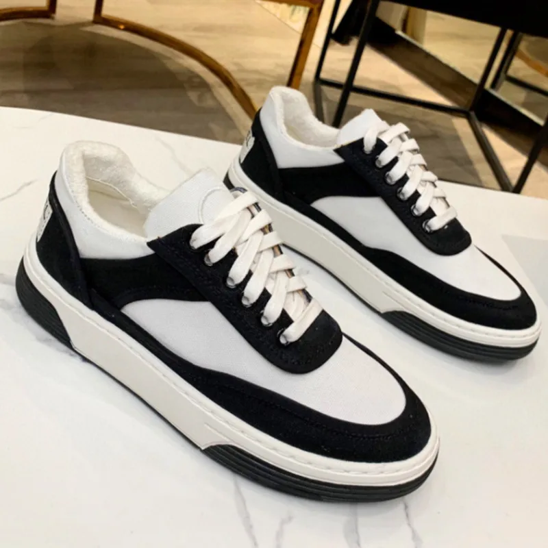 

Fashion Luxury Sneakers Shoes Women Flat Heel High Quality Designer Brand Shoes 2021 Spring Ladies Lace-up Canvas Sport Shoes