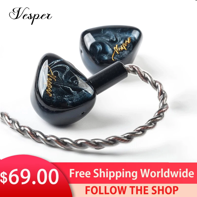 Tanie QOA Vesper 1DD 1BA W Uchu Słuchawki Hybrydowy Sterownik HIFI DJ Monitor Słuchawki Zestaw Słuchawkowy Z Odłączany Kabel