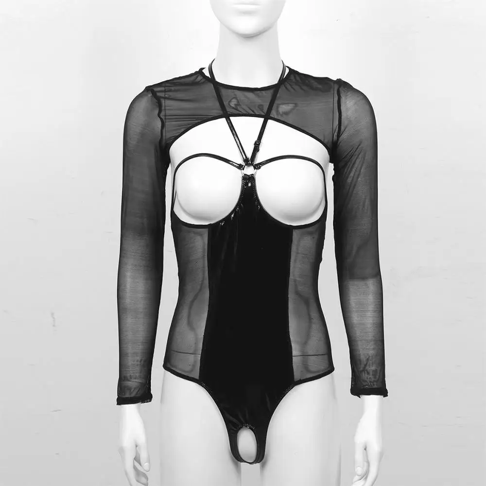 Женские сексуальные открытые чашечки нижнее белье боди с лямкой на шее сзади